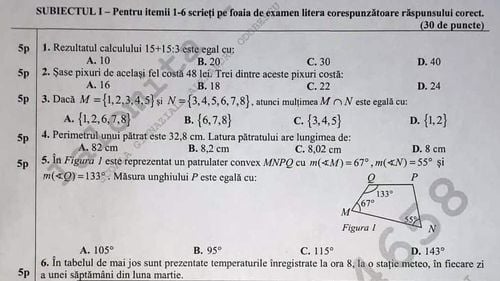 Subiecte Simulare Matematică clasa a VII-a: Subiectele grilă și-au făcut apariția în cerințele de examen