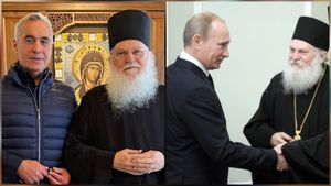 Pelerinaj în timpul moțiunii. Călin Georgescu se roagă la muntele Athos. Și nu cu oricine, ci cu prietenul lui Putin, starețul Efrem de la Mânăstirea Vatopedi