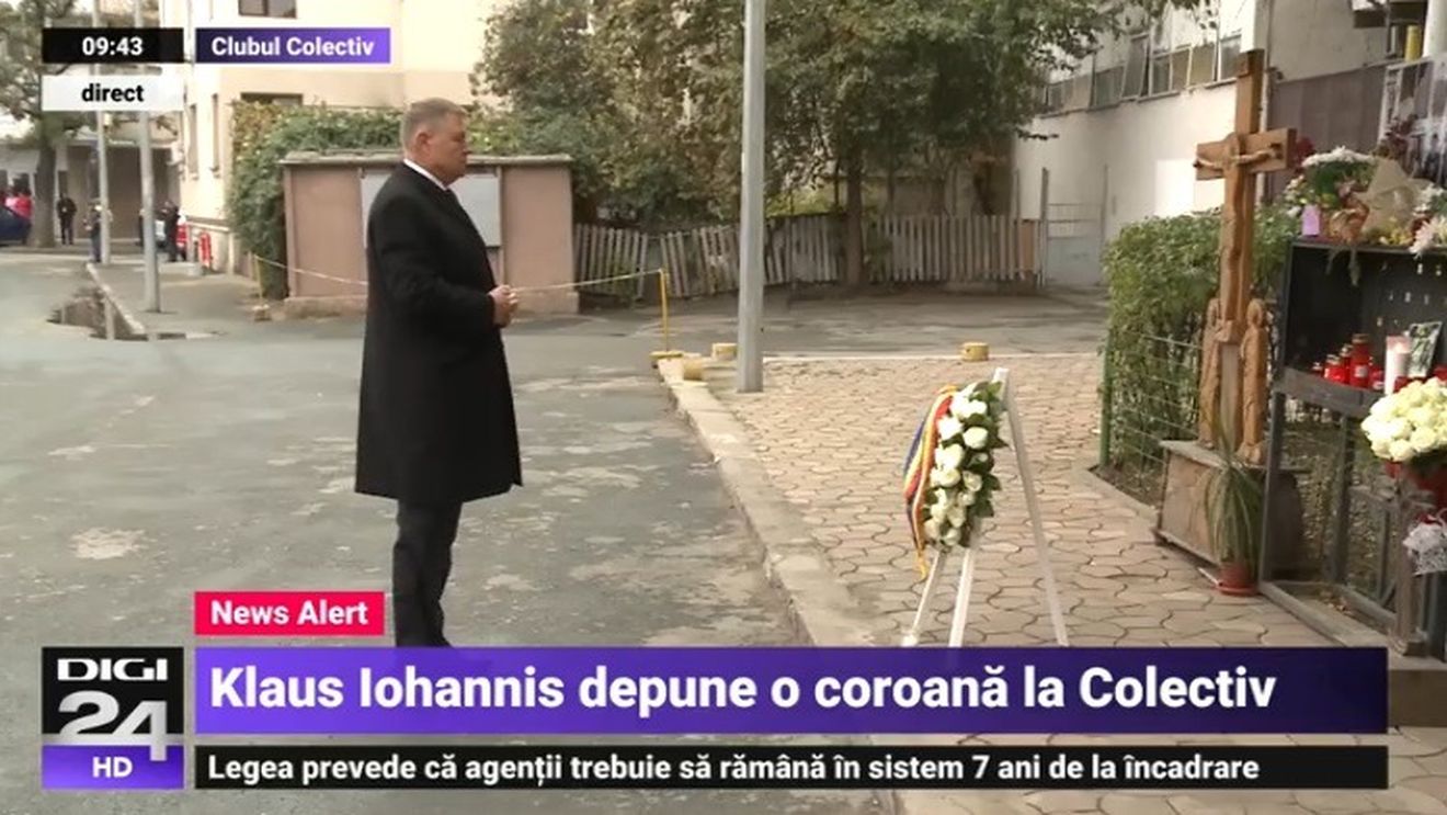 Klaus Iohannis a depus o coroană de flori și a aprins o lumânare la comemorarea a patru ani de la tragedia Colectiv