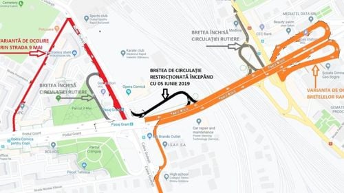 Primăria Capitalei anunță că breteaua de urcare/coborâre a Podului Grant dinspre Gara de Nord spre Giuleşti va fi închisă începând de miercuri