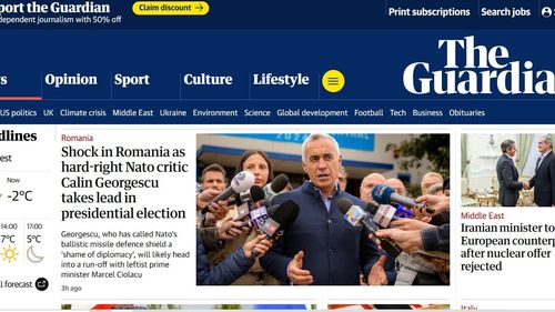 Călin Georgescu, subiectul principal al dimineții în ziarul britanic The Guardian cu titlul ”Șoc în România: Călin Georgescu, criticul de extremă-dreapta al NATO, preia conducerea în alegerile prezidențiale”