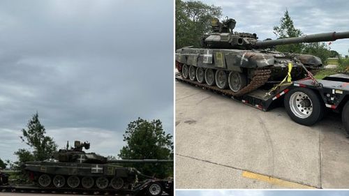 Un tanc rusesc transportat de un trailer a fost fotografiat în Louisiana, în sudul Statelor Unite