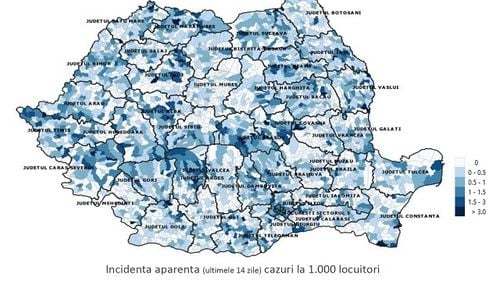 Șase județe au vulnerabilitate ridicată legată de epidemia de COVID-19 / Cele mai multe infectări în 14 zile raportate la populație s-au înregistrat în Vâlcea, București și Vaslui - GRAFICE