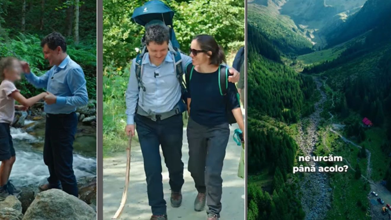 Videoclip postat de președintele Nicușor Dan, cu Mirabela și cei doi copii, în drumețiile prin munții Făgăraș, în bocanci, cămașă și cu rucsac în spate în care îl ține pe fiul său: „România are locuri excepţionale” - VIDEO