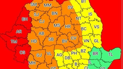 Avertizări Cod roșu și portocaliu de vânt și ploi torențiale în Vestul, Nord-Vestul și Centrul țării
