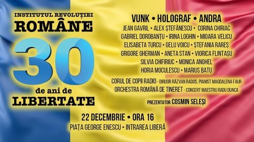 Mai multe grupuri civice contestă concertul organizat de Institutul Revoluției Române, condus de Ion Iliescu, pe 22 decembrie în București: Este o jignire adusă memoriei eroilor martiri, un act de sfidare / Vunk a anunțat că se retrage de la eveniment