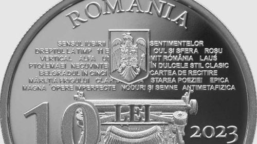 Monedă din argint cu tema „90 de ani de la naşterea lui Nichita Stănescu”, lansată de Banca Naţională a României