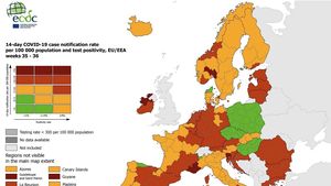 România, colorată din nou în roșu pe harta epidemiologică a Europei, reprezentând nivelul 3 din 4 de îngrijorare