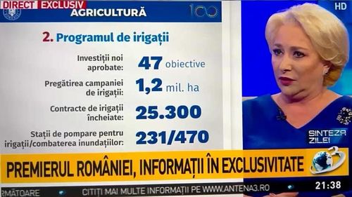 Dialog suprarealist la Antena 3: Gâdea o întreabă pe Viorica Dăncilă despre inundații, premierul vorbește despre irigații: ”Acest guvern a făcut ca apa să fie gratuită până la stația de pompare”