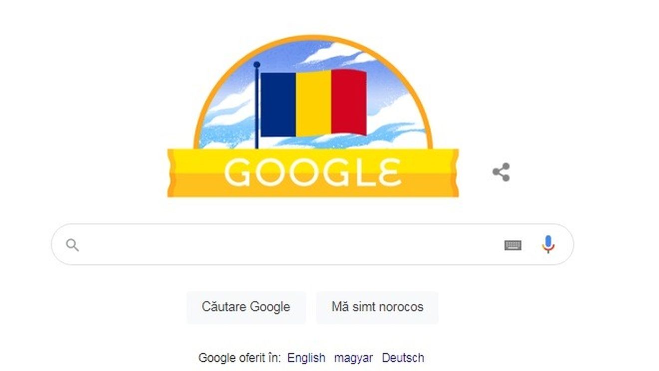 Google Doodle de Ziua Națională a României: drapelul tricolor