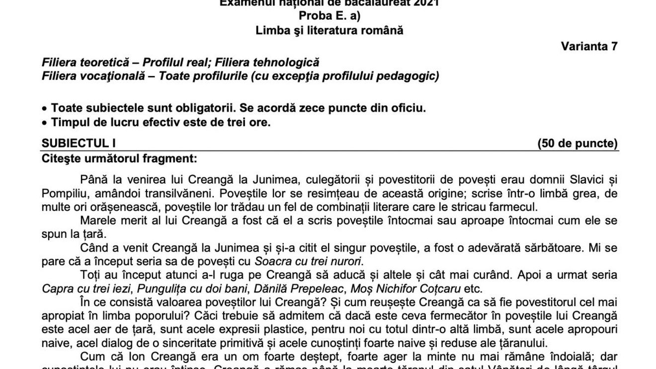 BAC 2021 – Subiectele și baremul de la Limba și literatura română, primul examen de bacalaureat din sesiunea specială: “Amintiri de la Junimea din Iași” de George Panu și eseu despre particularitățile unui text narativ de Sadoveanu sau Rebreanu