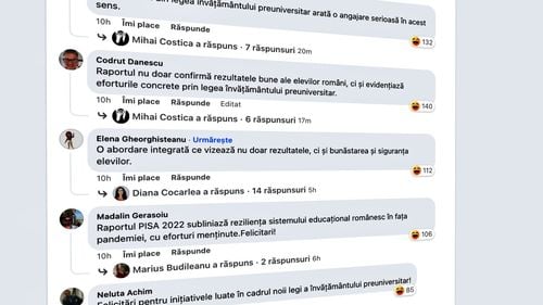 Val de comentarii de laudă pe pagina ministrei Ligia Deca, după ce România s-a clasat penultima din UE la PISA 2022. Internauții se întreabă dacă mesajele sunt generate de roboți sau de postaci