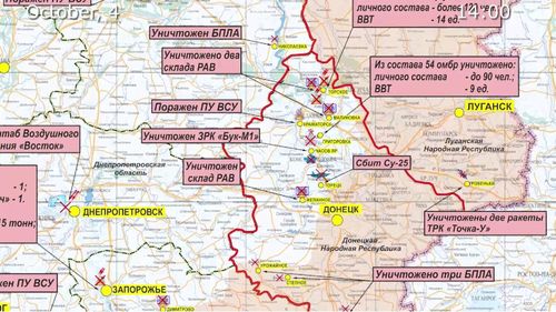Hărțile rusești prezentate de Ministerul rus al Apărării par să arate retrageri rapide în estul și sudul Ucrainei