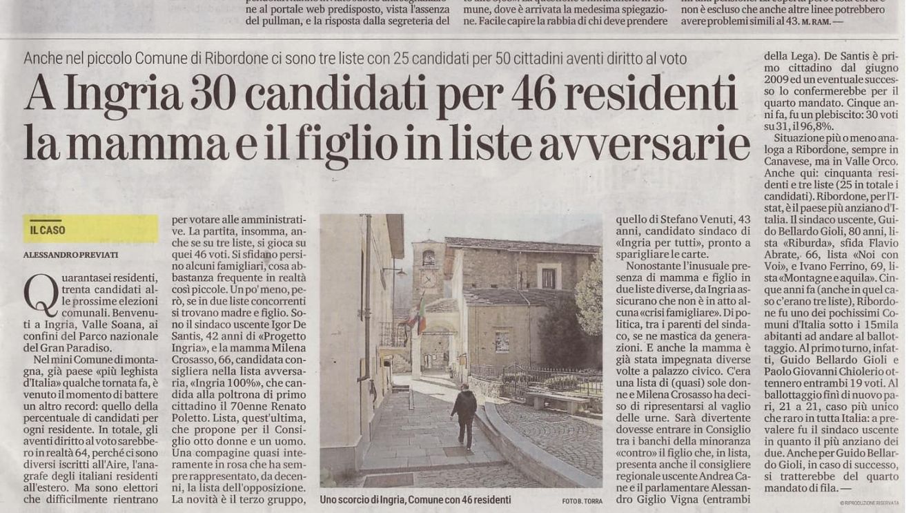 Un sat italian cu 46 de locuitori are 30 de candidaţi la alegerile locale / Primarul în funcție și mama sa se află în tabere rivale