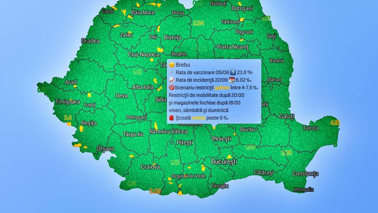 HARTĂ 40 de localități din 19 județe au trecut de pragul de închidere a școlilor, de trei ori mai multe ca săptămâna trecută. Vineri se va decide trecerea elevilor în online pentru săptămâna viitoare, dacă rata de incidență rămâne peste 6 la mie