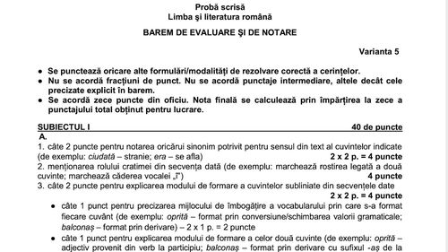 Baremul pentru Limba și literatura română a fost publicat de Ministerul Educației. Vezi răspunsurile corecte de la primul examen din Evaluarea Națională 2020
