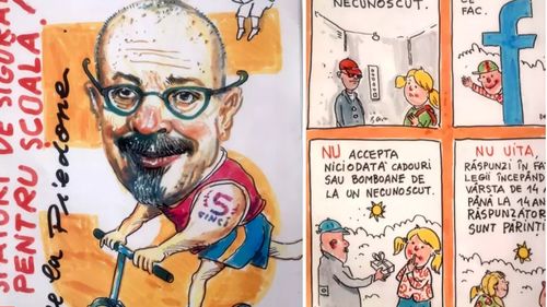 Libertatea: Elevi din sectorul 5 au primit broșuri despre siguranța în școală, cu Piedone desenat pe copertă, cu tatuaj și pe trotinetă