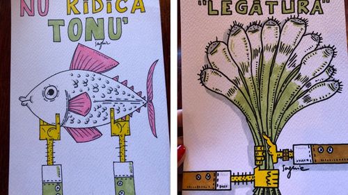 Povestea tânărului din Iași care desenează caricaturi printr-o lupă, fiind aproape orb/ În desenele sale, personajele au ochii închiși sau cu probleme