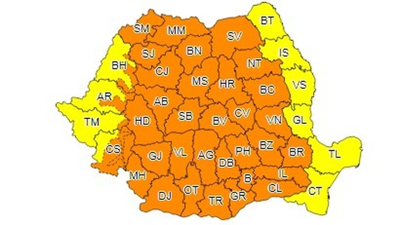 Bucureștiul, sub cod portocaliu de ploi abundente şi vijelii. Toate zonele montane sunt vizate - UPDATE