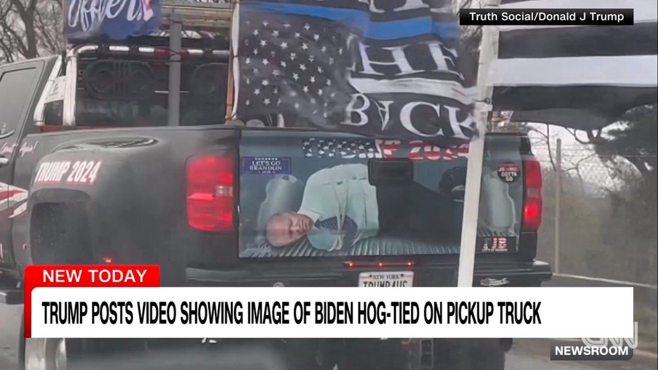 Trump a postat o înregistrare video în care apare o imagine cu Biden legat în spatele unei camionete: "Incită în mod regulat la violență politică"