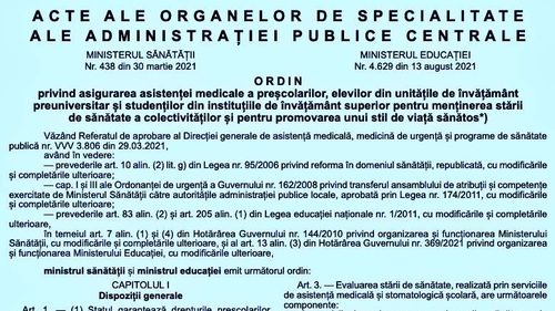 Avizul epidemiologic nu se va solicita nici la grădiniță și nici la școală, la revenirea din vacanţe, prevede un ordin comun al miniștrilor Sănătății și Educației, publicat luni în Monitorul Oficial
