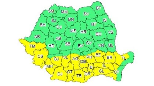 Cod galben de caniculă în tot sudul României până miercuri, temperaturi de 38 de grade