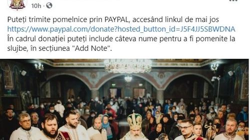 Arhiepiscopia Tomisului cere pomelnice prin PayPal: ”Puteți include câteva nume pentru a fi pomenite în secțiunea Add Note”