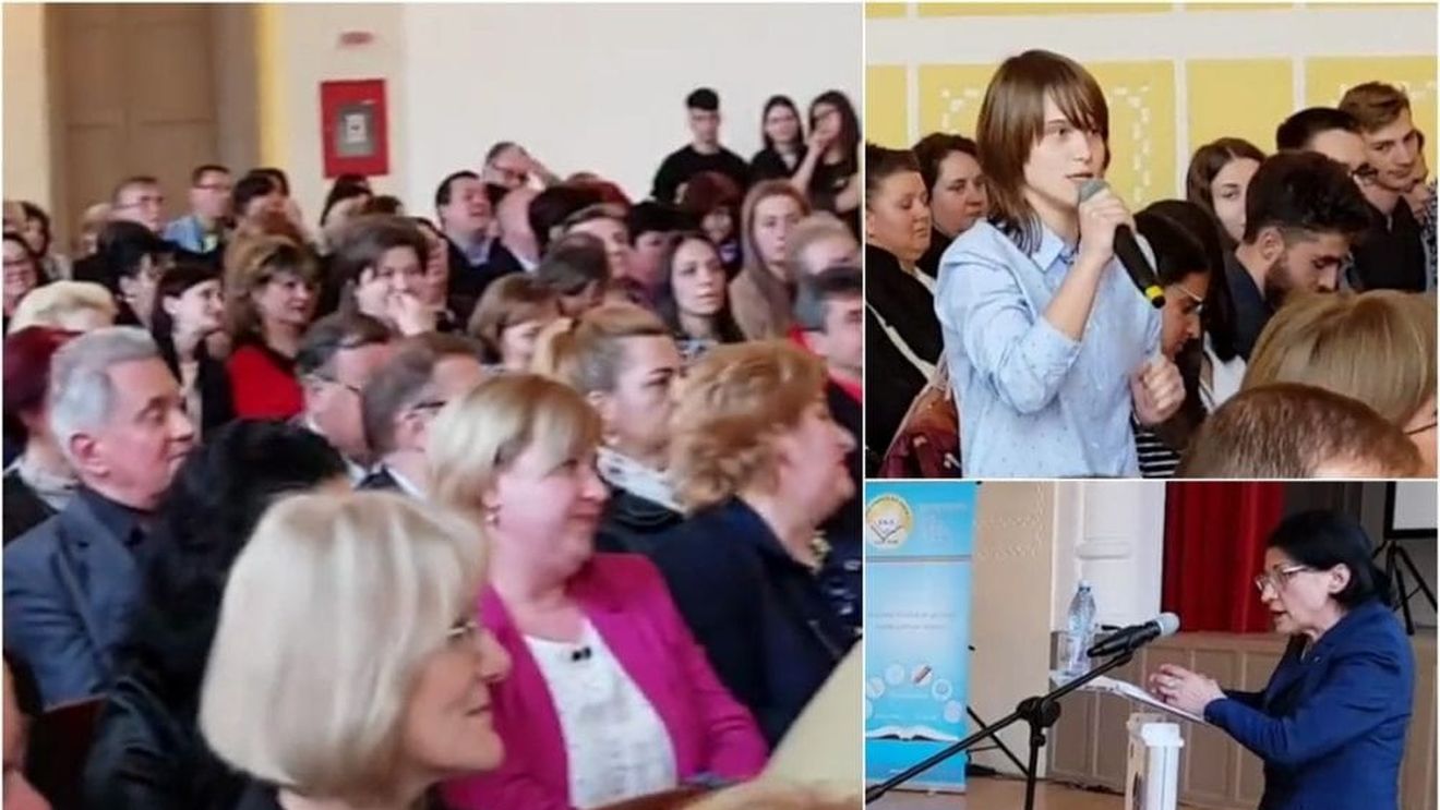VIDEO Frica și slugărnicia stârnesc aplauze, curajul și inteligența nu prea. Cum a fost confruntarea eleva Andy Varga vs. ministrul Ecaterina Andronescu