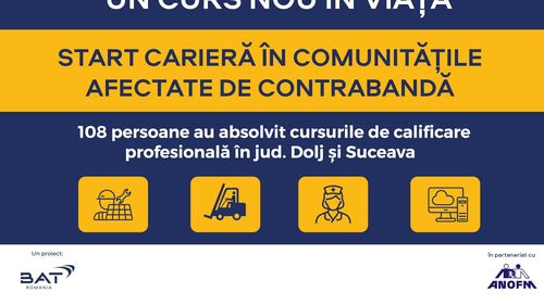 Un curs nou în viață pentru comunitățile vulnerabile: 108 persoane calificate în prima serie a programului ANOFM – BAT România,  dedicat comunităților afectate de contrabandă
