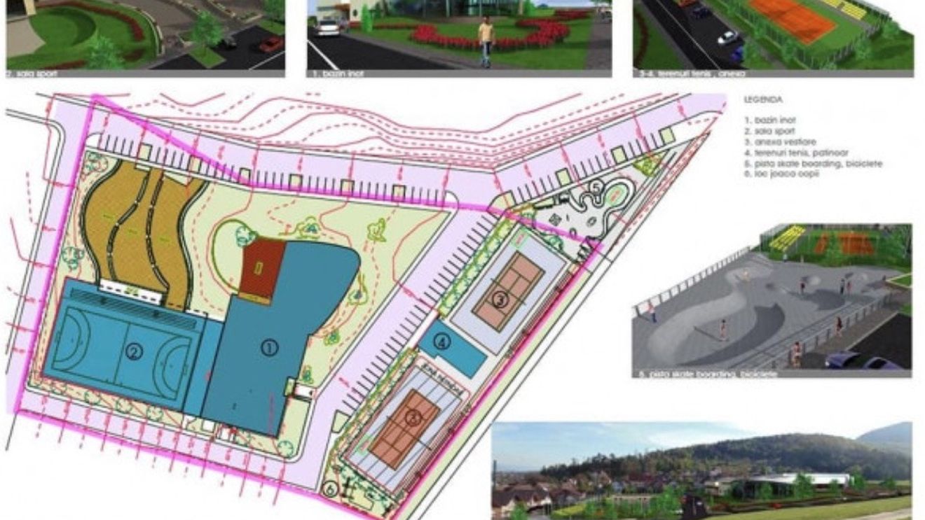 Parc sportiv cu piscine acoperite, terenuri de tenis și patinoar la Codlea (Brașov) / Investiție de 14,4 milioane de lei, după 10 ani de la primul studiu de fezabilitate