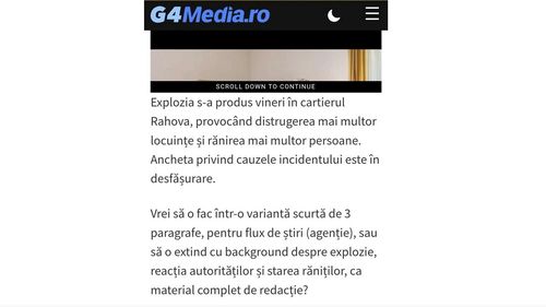Clarificarea G4Media privind articolul „DGASMB face apel la solidaritate după explozia din Rahova” redactat cu ajutorul AI