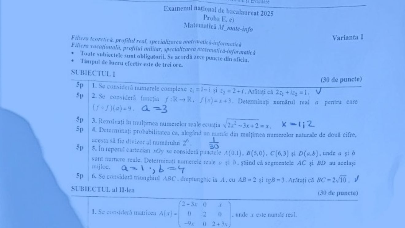 Subiectele la Matematică și Istorie pe care le-au avut de rezolvat miercuri absolvenții de liceu la examenul de Bacalaureat 2025