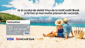 Ia-ți cardul de debit Visa de la UniCredit Bank și îți faci și mai multe planuri de vacanță! Pentru că până pe 31 iulie poți câștiga unul dintre cele 10 vouchere de călătorie a câte 1.000 de Euro fiecare (P)