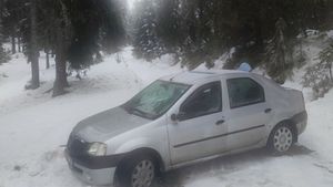 Doi tineri din Cluj-Napoca au rămas înzăpeziți cu mașina în Alba / GPS-ul le-a indicat o rută impracticabilă iarna / Au fost salvați de jandarmii montani