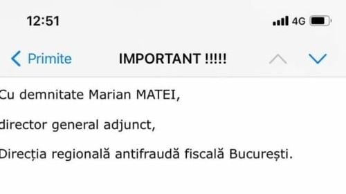 ANAF avertizează cu privire la reapariţia mesajelor false transmise în numele instituţiei