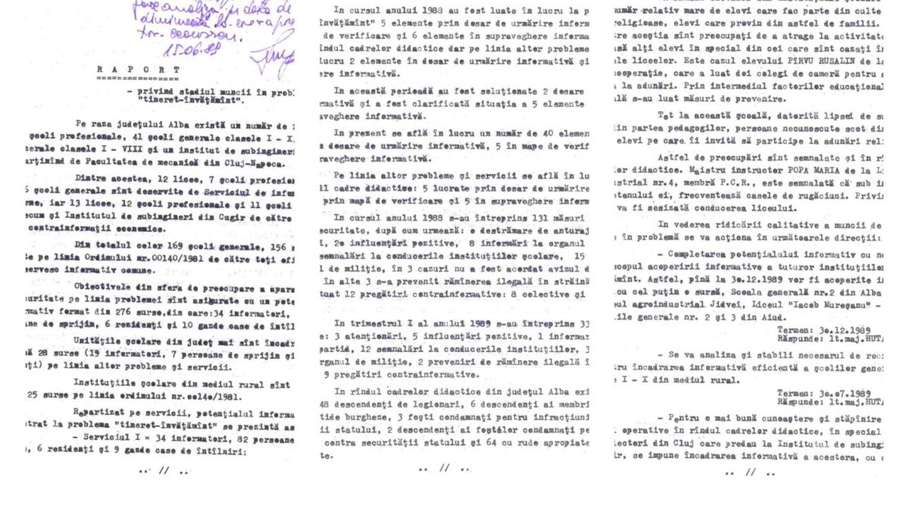 DOCUMENTE: Cum funcționa rețeaua informatorilor-copii, construită de fosta Securitate. Raport informativ din 1989, despre cum erau monitorizate școlile dintr-un județ din Ardeal