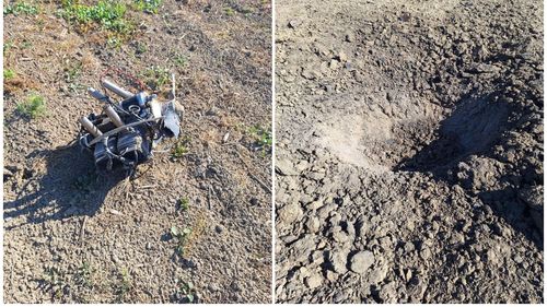 BREAKING | Crater cu diametrul de 1,5 metri pe un câmp din localitatea Pardina, județul Tulcea / Un motor ce pare a proveni de la dronă, găsit la 20 de metri și un proiectil cu 2 kilograme de explozibil, descoperit într-o curte