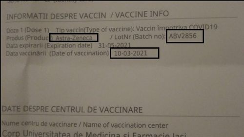 Cetățeni români, vaccinați cu doze din lotul Astra Zeneca ABV2856 interzis în Italia