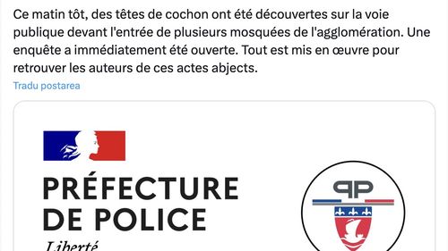 „Fapte abjecte”: capete de porc, găsite în fața mai multor moschei din regiunea Parisului