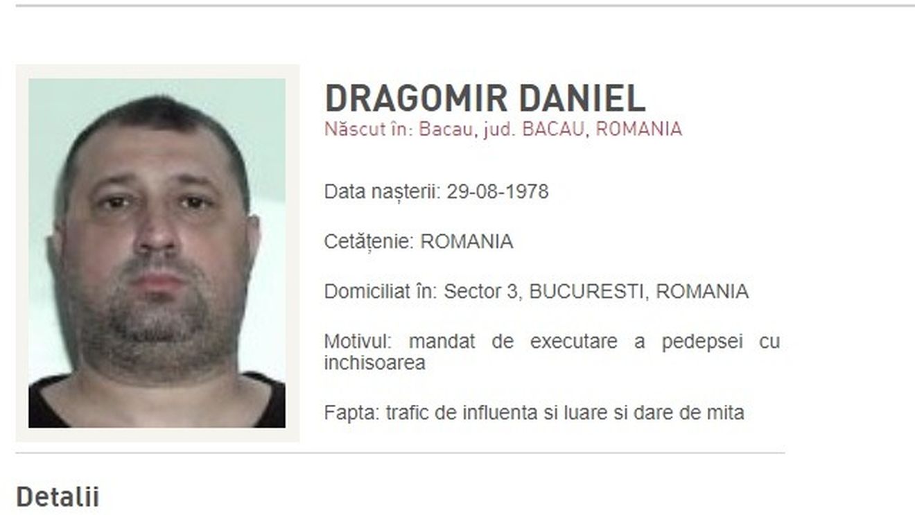 UPDATE Daniel Dragomir a fost dat în urmărire de Poliția Română/ Fostul locotenent colonel SRI a fost condamnat definitiv pentru corupție