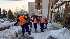 Străzile din Alba Iulia, deszăpezite cu deținuți / Sunt păziți de ”mascați” / Primăria: ”Contribuie activ la menținerea accesibilității și siguranței pe străzile din municipiu”