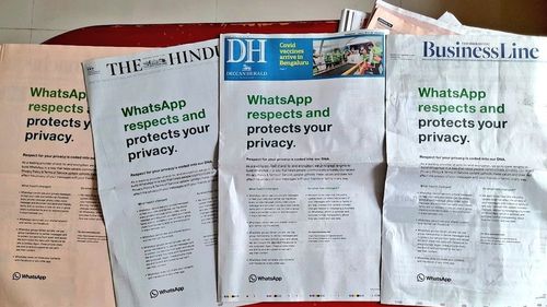 WhatsApp cumpără reclamă de o pagină în ziarele din India pentru a convinge utilizatorii să nu migreze către alte aplicații
