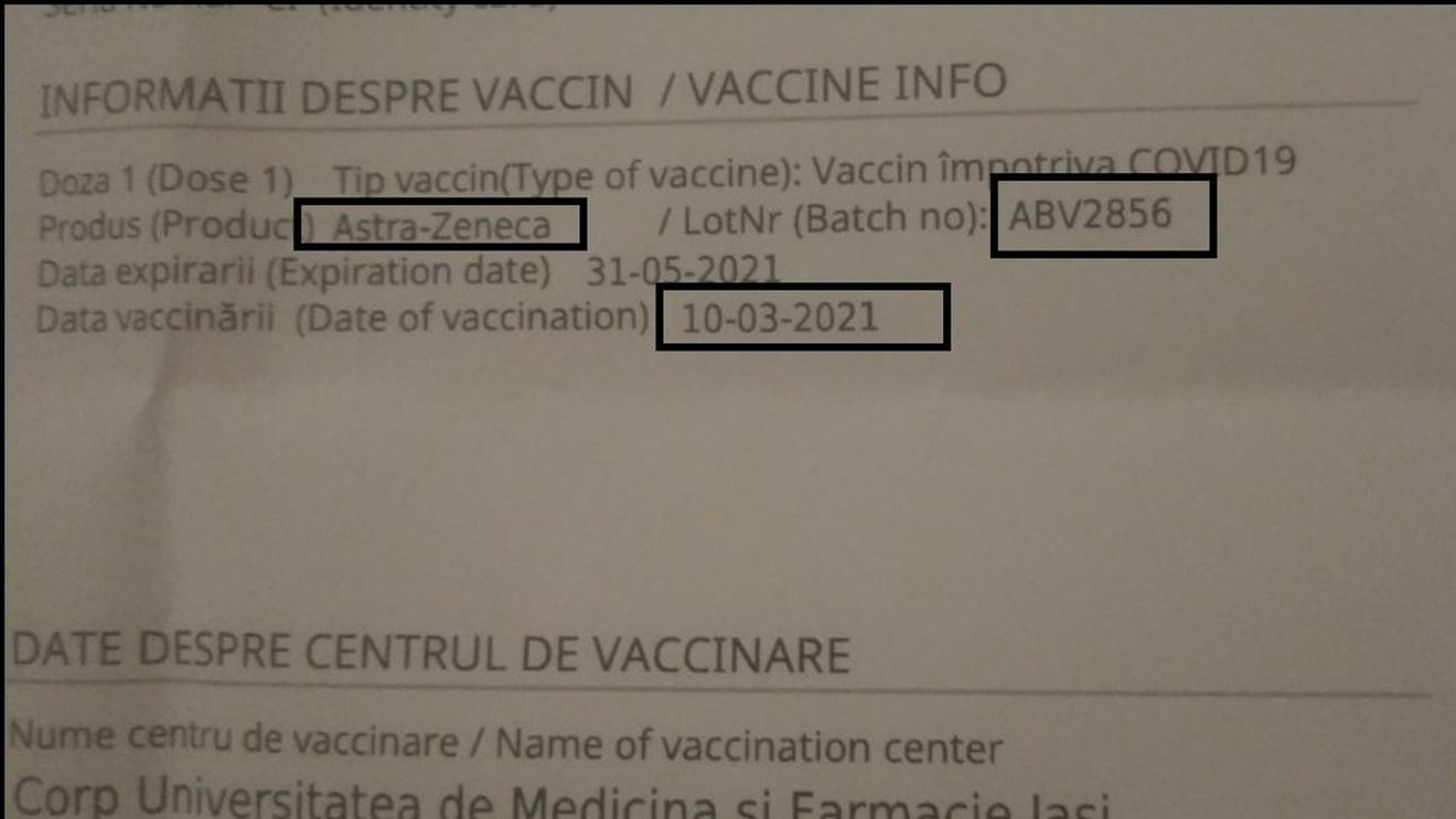 Cetățeni români, vaccinați cu doze din lotul Astra Zeneca ABV2856 interzis în Italia