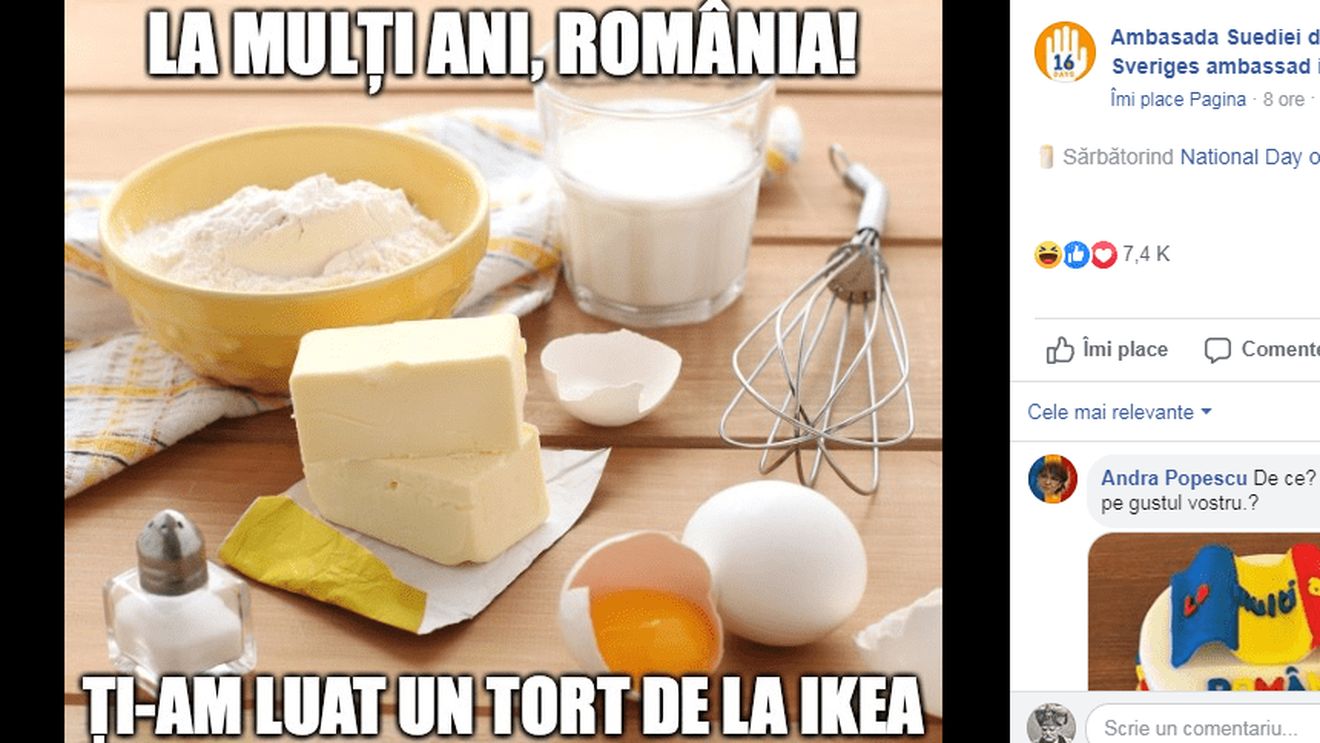 Cadoul Ambasadei Suediei de Ziua Națională: ”Tortul de la Ikea”, care trebuie ”asamblat” acasă