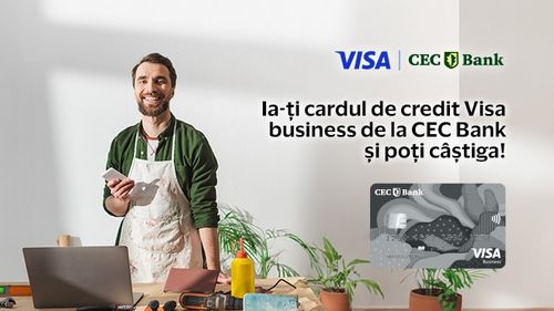 Afacerea ta are nevoie de investiții în tehnologie? Ia-ți cardul de debit Visa business de la CEC Bank și poți câștiga. 20 de vouchere Samsung a câte 500 de euro fiecare pentru device-uri necesare afacerii tale (P)