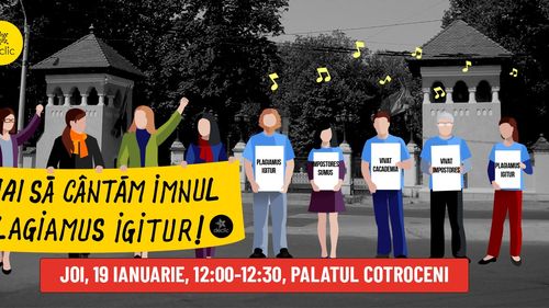 Imnul plagiatorilor ”Plagiamus Igitur” va fi cântat de activiștii Declic în fața Palatului Cotroceni