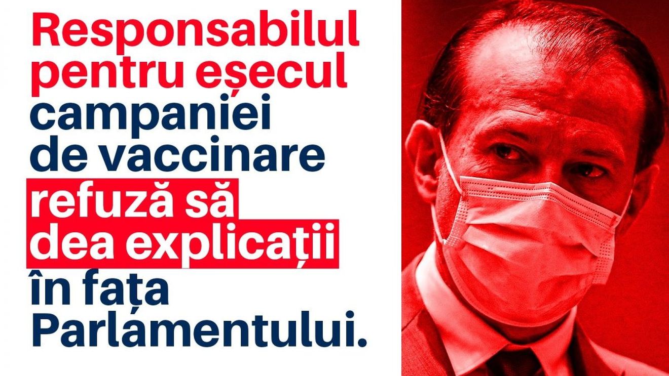 USR: Florin Cîțu să explice în Parlament de ce campania de vaccinare a eșuat. Degeaba încearcă să amâne prin „atacuri, minciuni și fake news”