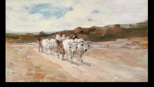 Tabloul „Car cu boi” al lui Grigorescu, restaurat în laboratoarele Palatului Culturii din Iași