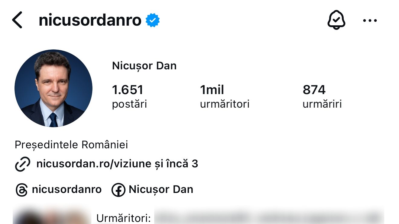 Nicușor Dan a trecut de un milion de urmăritori pe Instagram. Pe o treime i-a obținut în ultima lună / Noul președinte este depășit pe Facebook de fostul șef de stat Klaus Iohannis