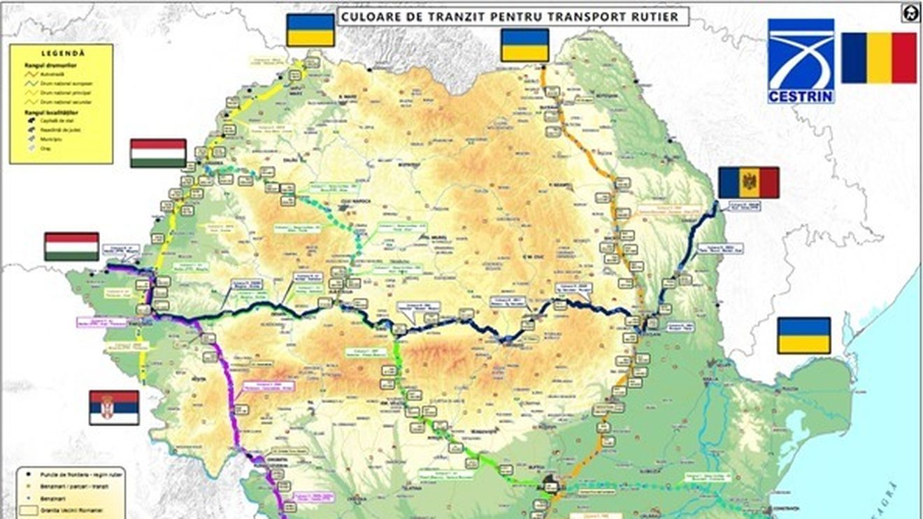 Harta celor cinci culoare de tranzit stabilite de Ministerul Transporturilor și MAI pentru transportatorii de mărfuri